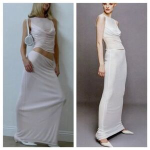 NWT Helsa Studio White Sheer Knit Mesh Layered Maxi Skirt size S